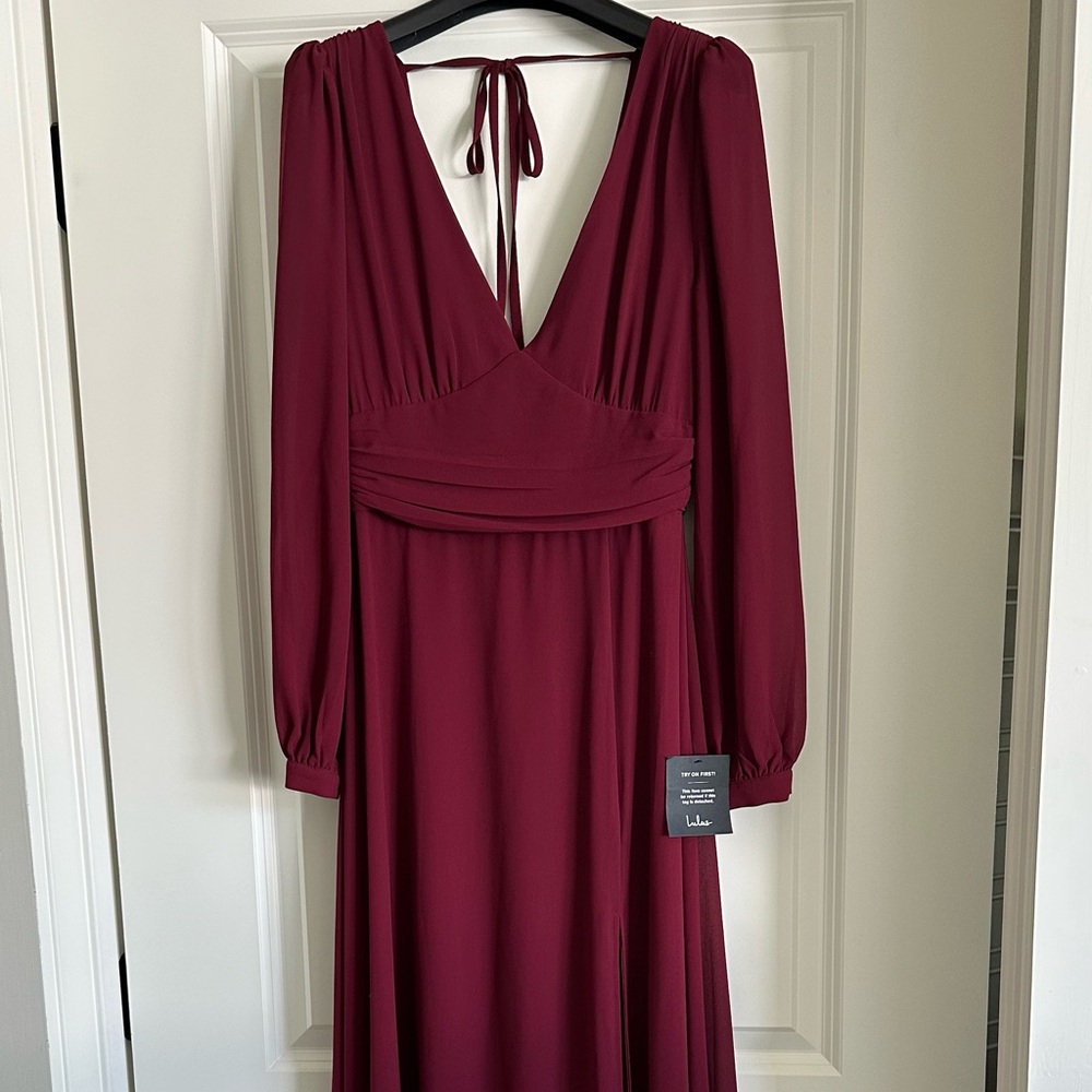 Lulu's Burgundy Long Sleeve Maxi Dress